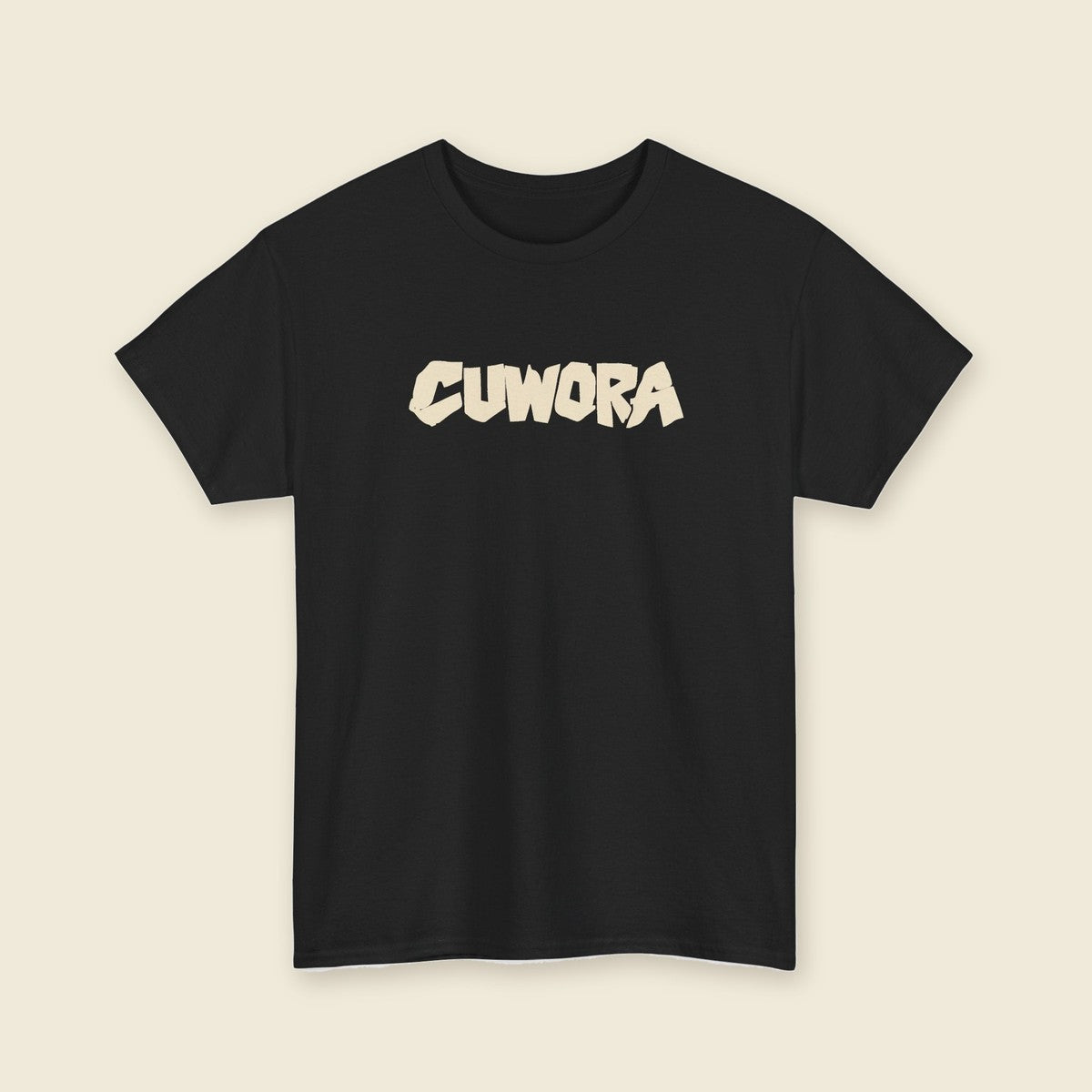 CUWORA Wordmark Tee product render: CUWORA wordmark printed large across the chest, plain back