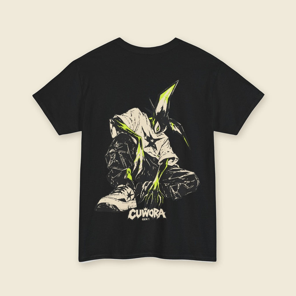 Signal Creature Tee product render: back print of a crouched clawed creature, C mark on the left chest, one of four colours