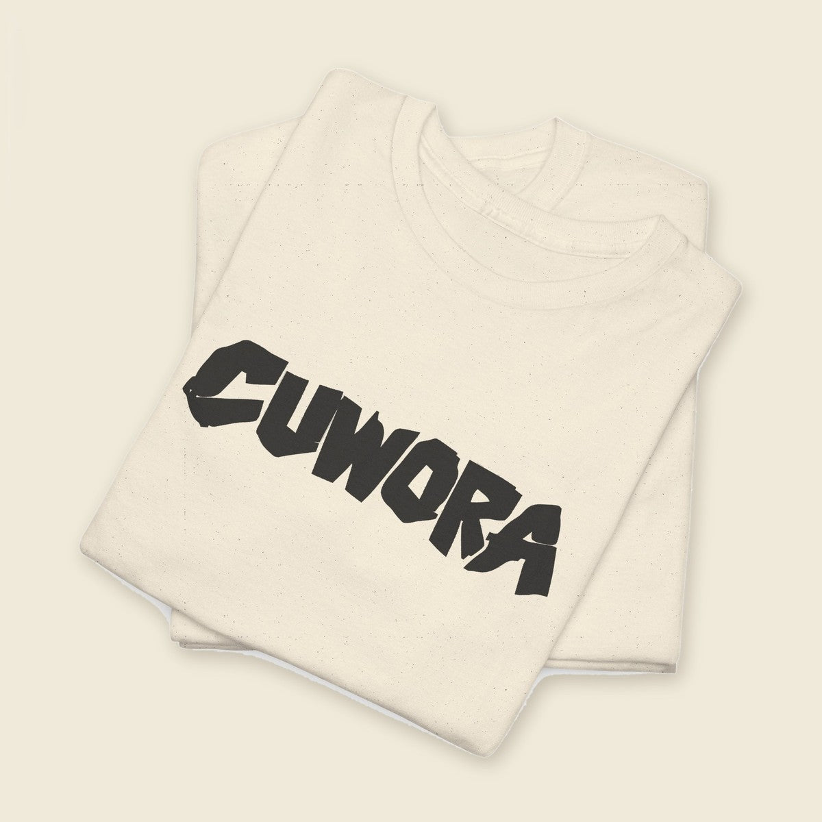 CUWORA Wordmark Tee product render: CUWORA wordmark printed large across the chest, plain back