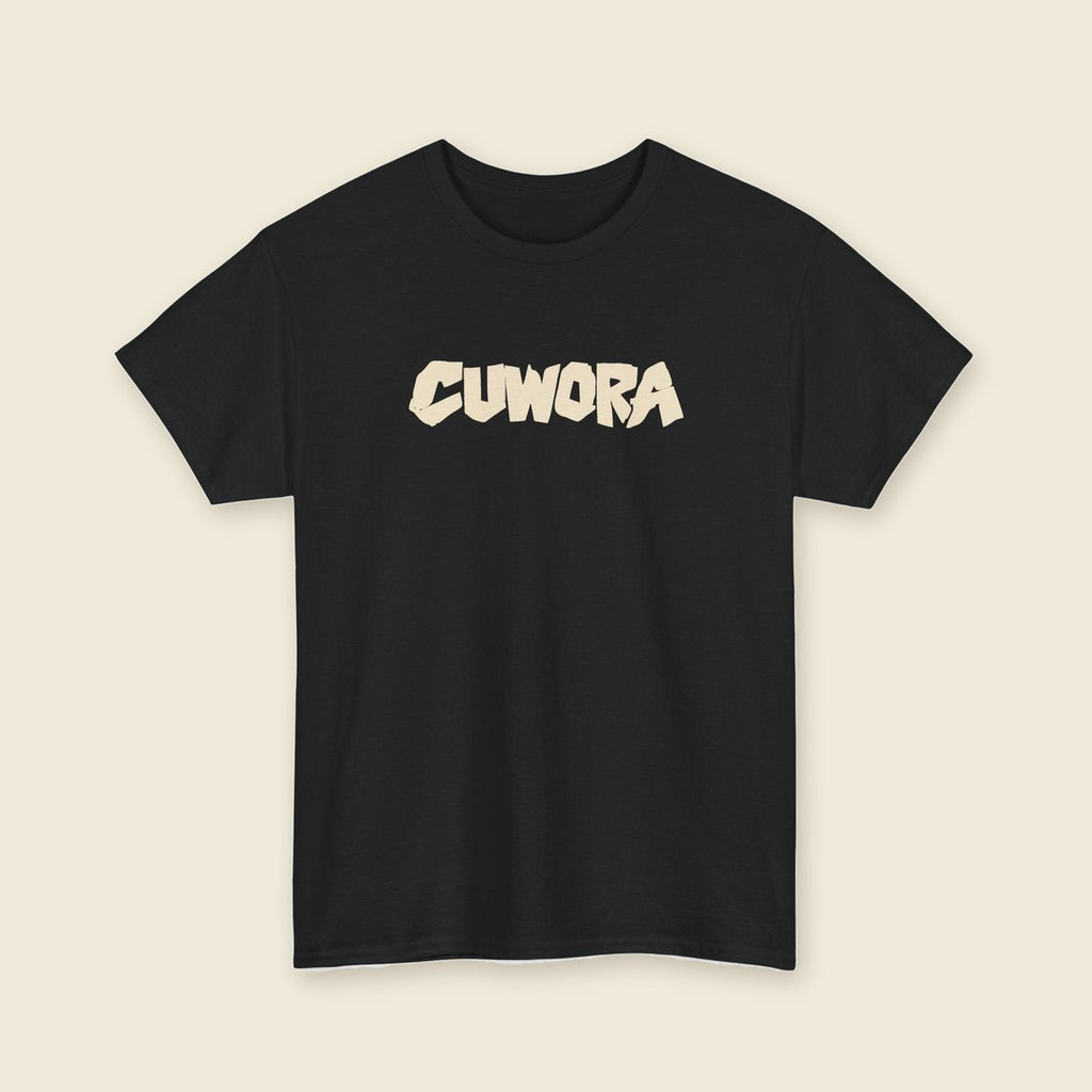 CUWORA Wordmark Tee product render: CUWORA wordmark printed large across the chest, plain back