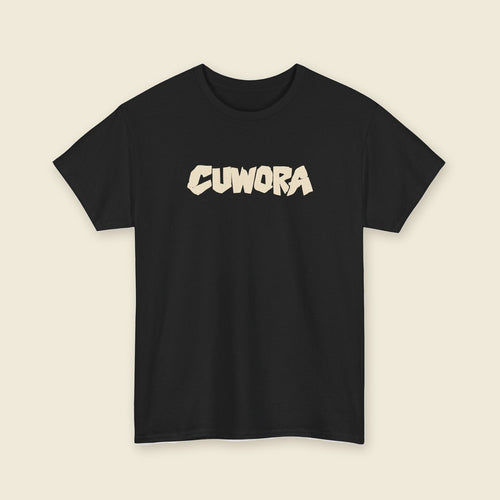 CUWORA Wordmark Tee product render: CUWORA wordmark printed large across the chest, plain back