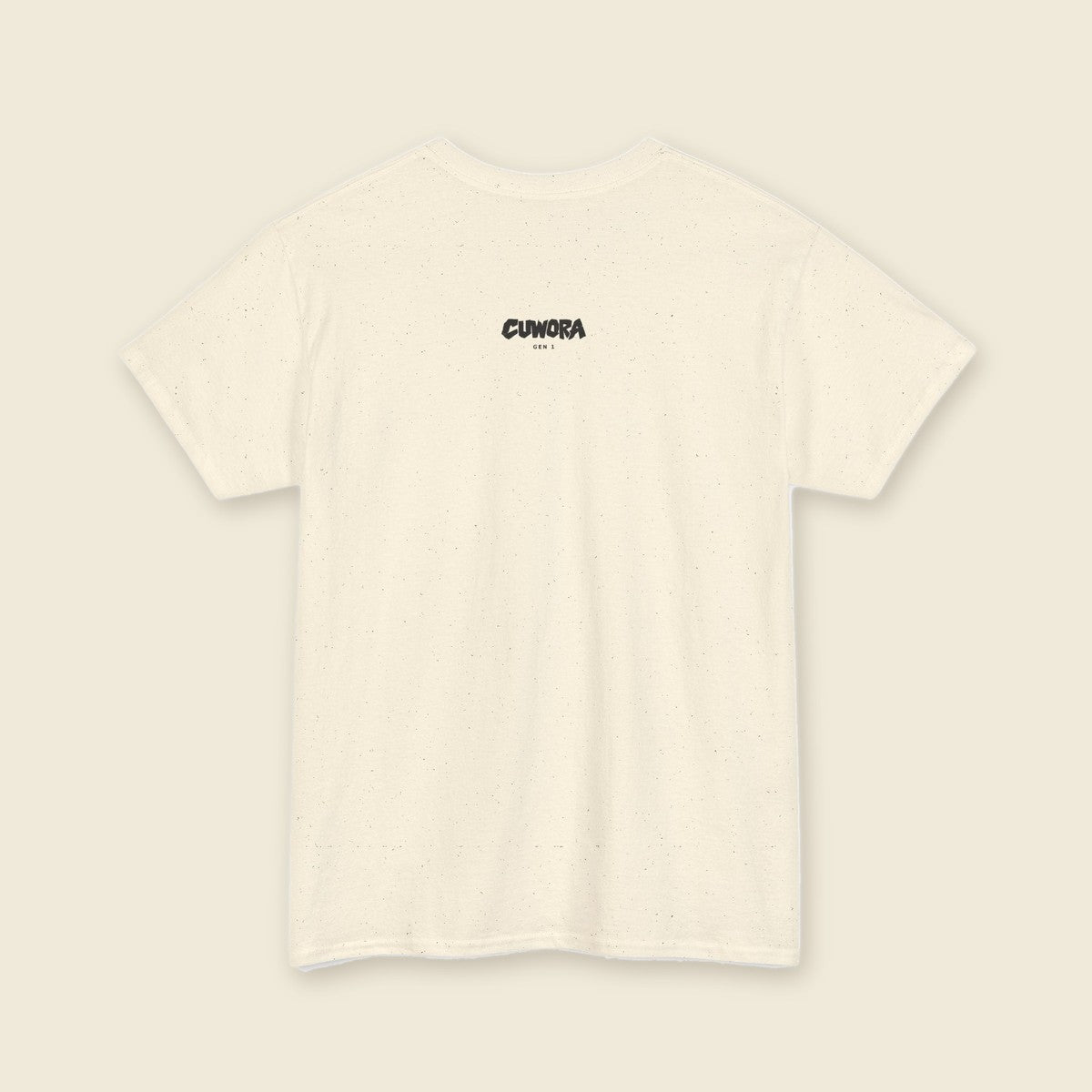 Signal Eye Tee in Natural, back view with a small CUWORA wordmark