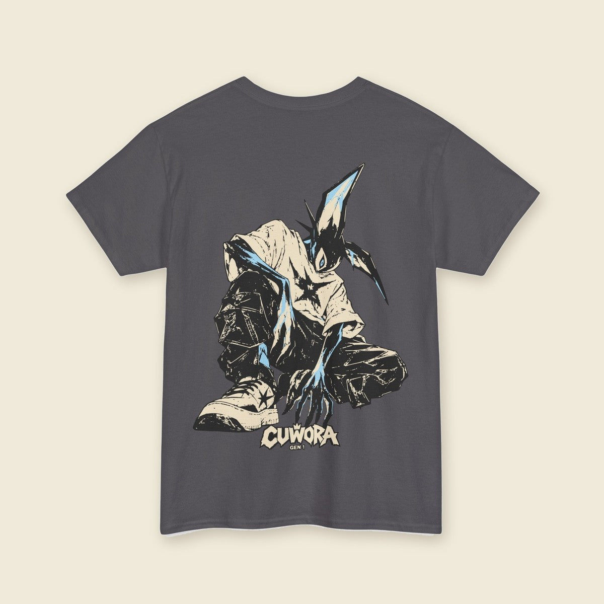 Signal Creature Tee product render: back print of a crouched clawed creature, C mark on the left chest, one of four colours