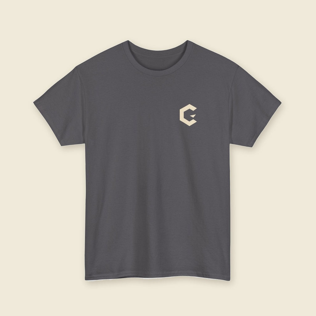 Signal Creature Tee product render: back print of a crouched clawed creature, C mark on the left chest, one of four colours
