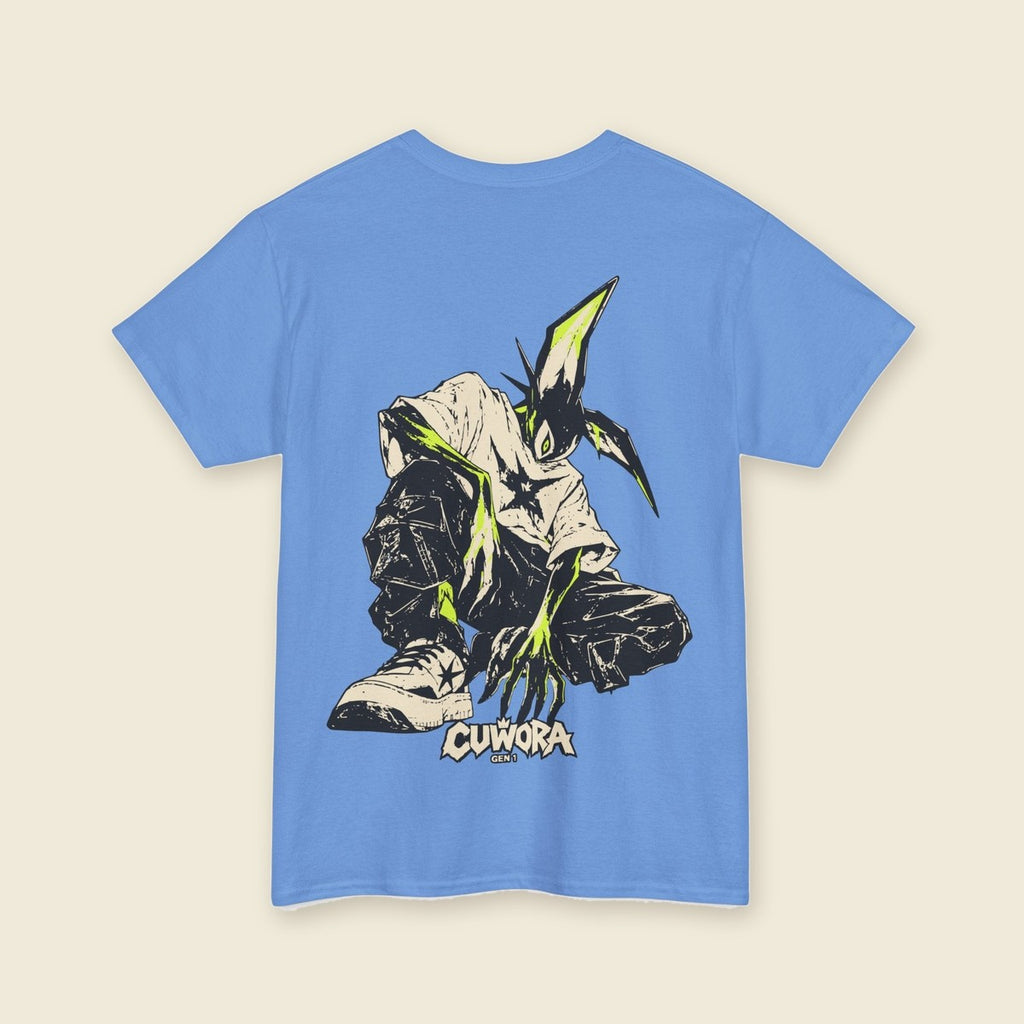Signal Creature Tee product render: back print of a crouched clawed creature, C mark on the left chest, one of four colours