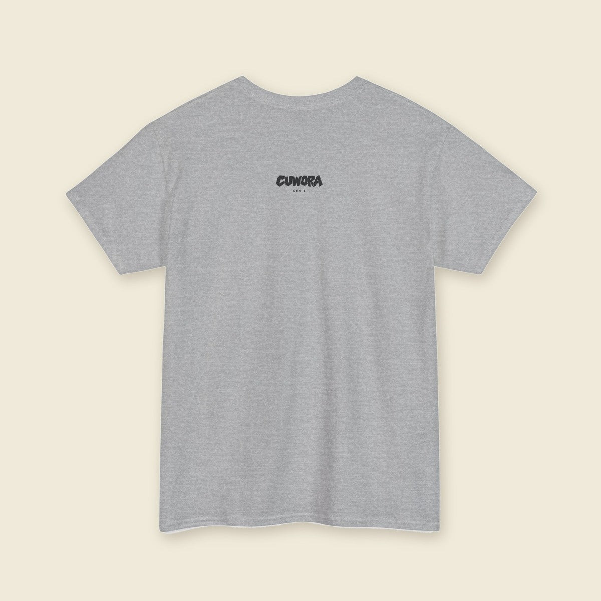 Signal Eye Tee in Sport Grey, back view with a small CUWORA wordmark