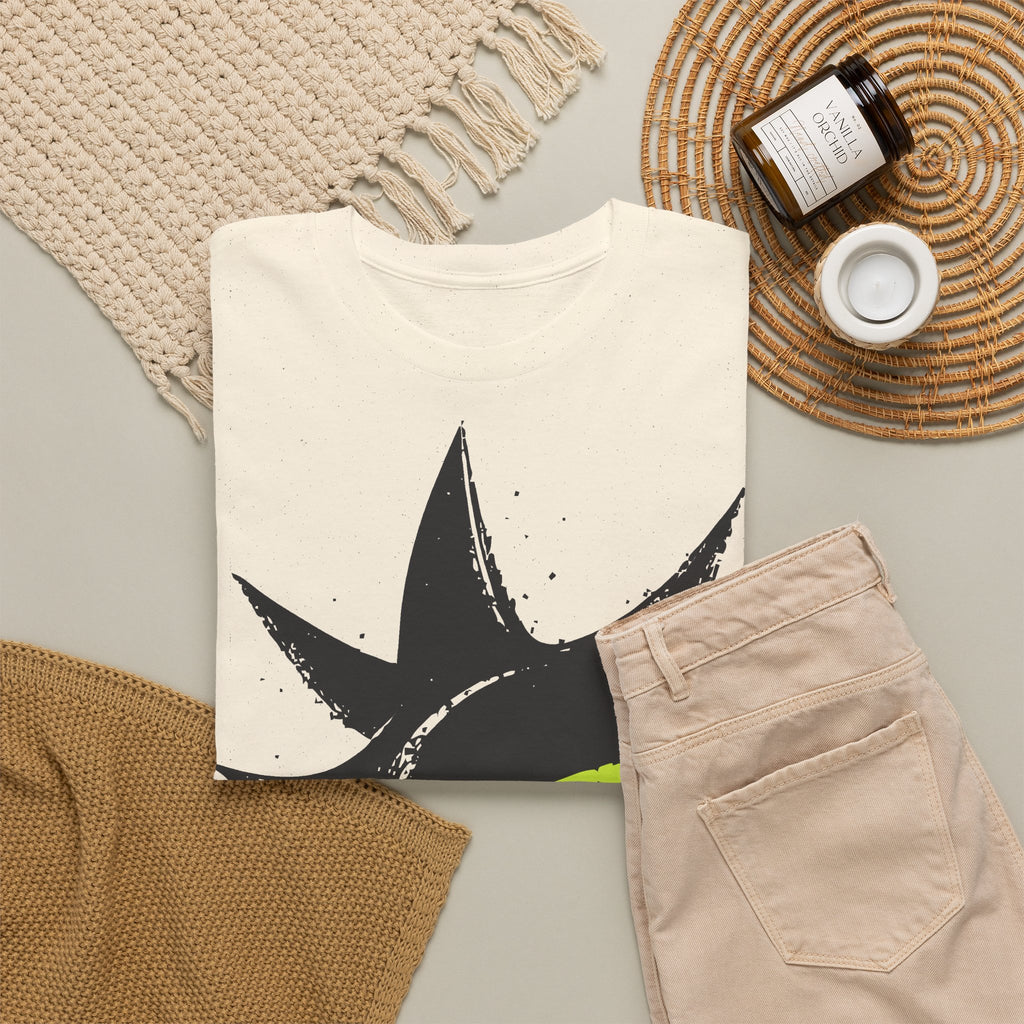 Signal Eye Tee in Natural, flat lay with jeans