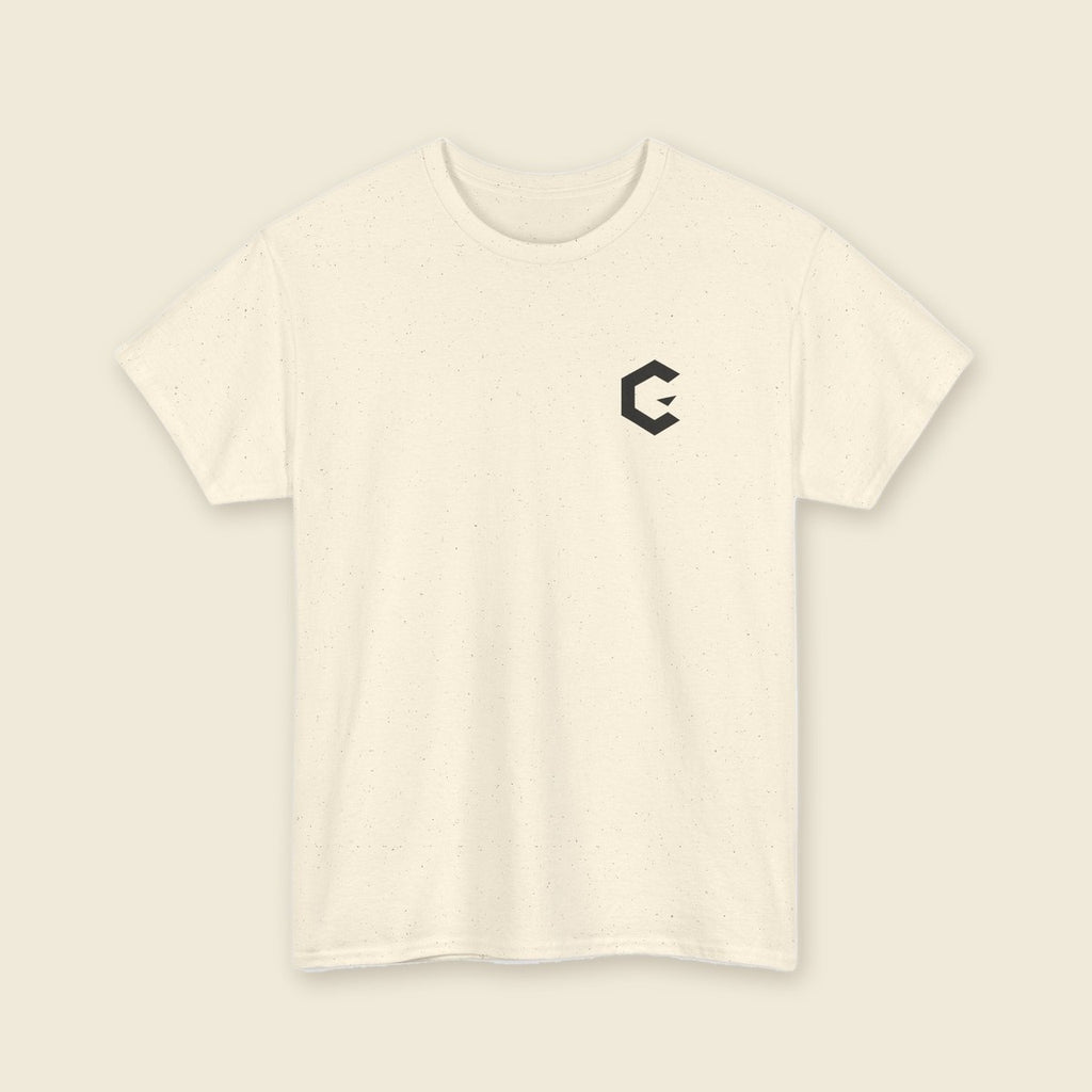 C Slash Tee in Natural, front view with the black C mark on the left chest