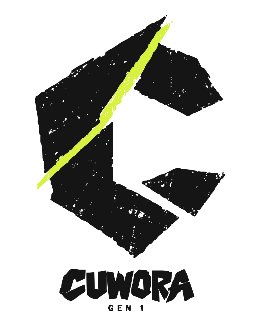 C Slash artwork: the CUWORA C cut by an acid lime slash